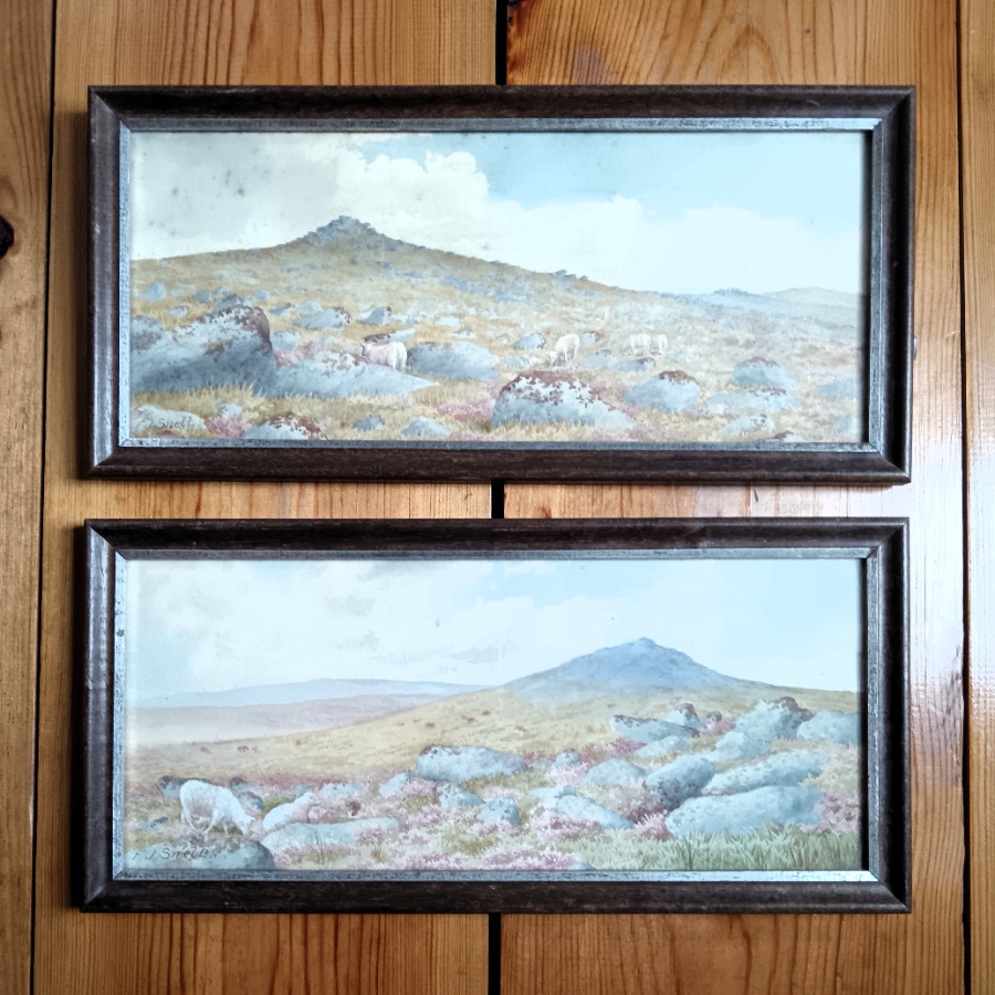 Pair of Antique Edwardian Moorland Landscape Watercolours by F.J. Snell.jpg